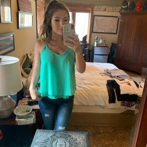 green tank top